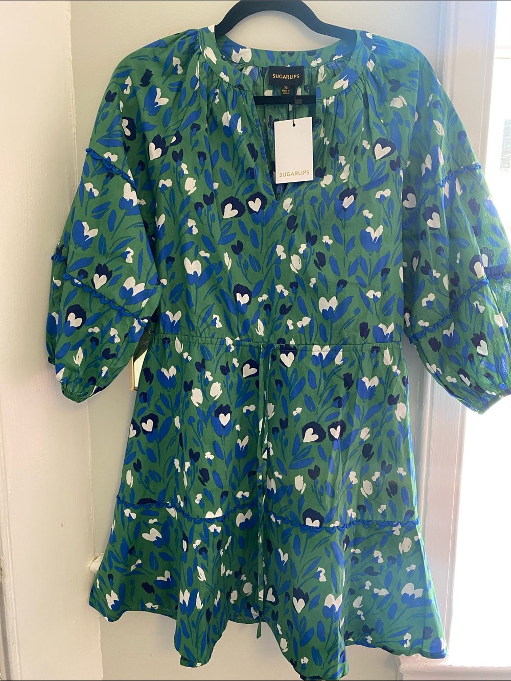 Sugarlips Green Floral Heart-Print Tiered Mini Dress